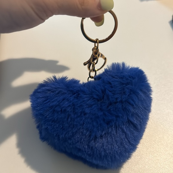 Blue Heart Fuzzy Plush Gold Keychain - Picture 3 of 3